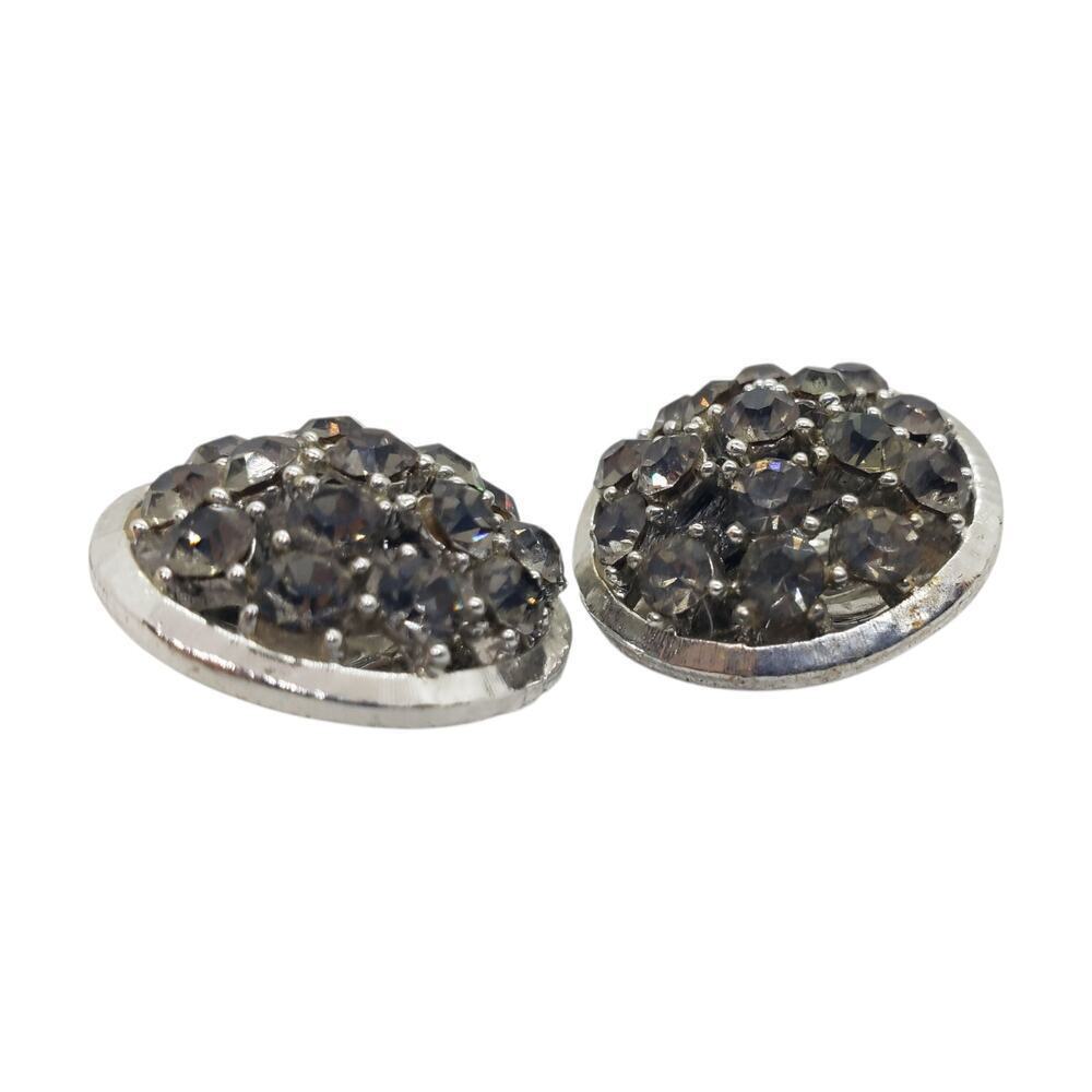 Vintage Earrings Smokey Topaz Rhinestone Domed Cluster Silver Tone Clip On